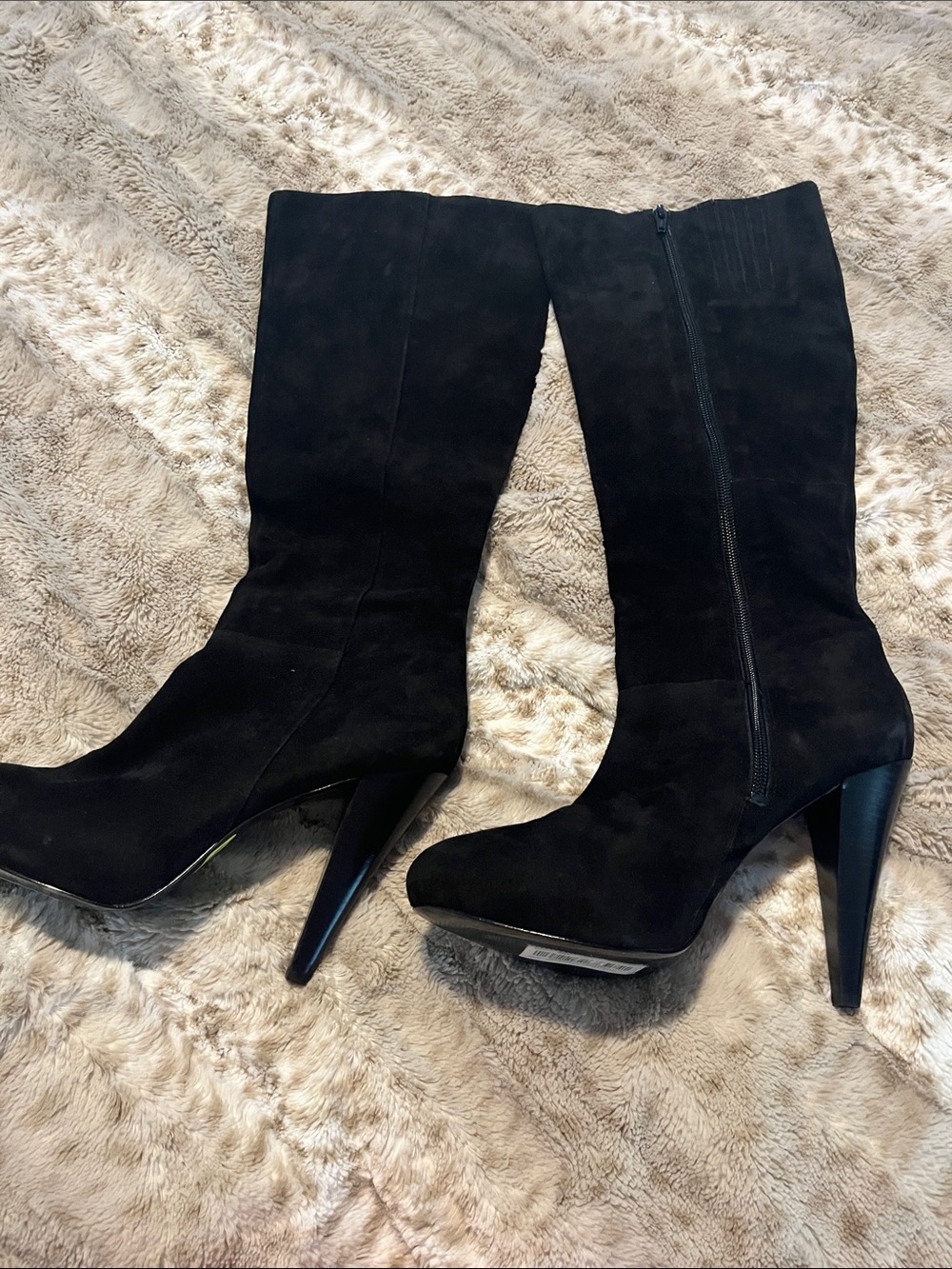 Black Suede High-Heel Knee Boots with Side Zip